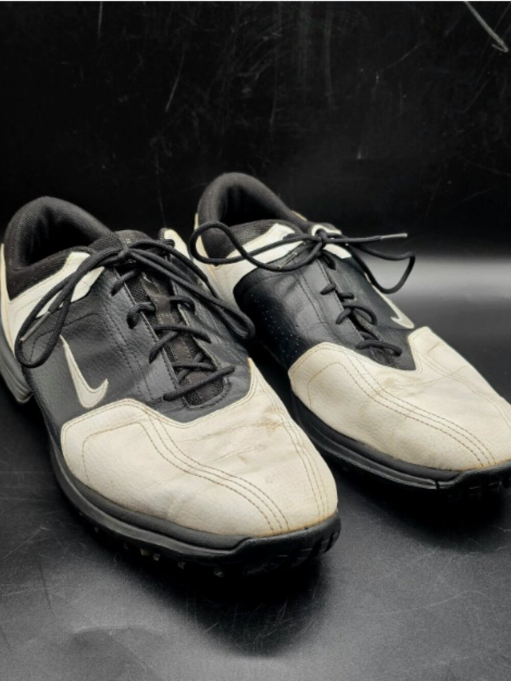 Nike Golf Shoes Mens Size 10 Black White Leather Soft Spike Cleats